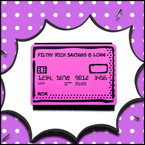 Illustrated comic-style artwork featuring the Swipe n Wipe credit card squeegee in a playful cleaning scenario.