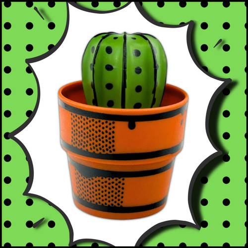 Illustrated comic artwork featuring the Cactus Makes Perfect scrub brush in a whimsical cleaning scene.
