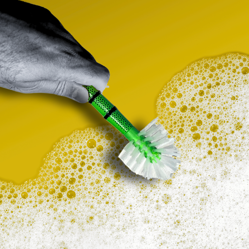 Bambooya bottle brush cleaning the inside of a bottle, demonstrating reach and scrubbing power.