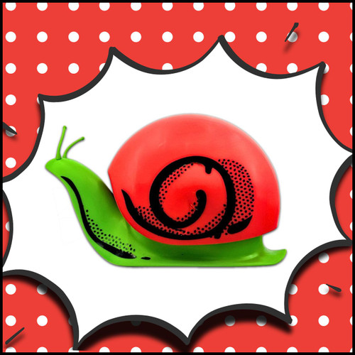 Illustrated comic artwork featuring the Escar-Soap snail dispenser in a whimsical handwashing scene.