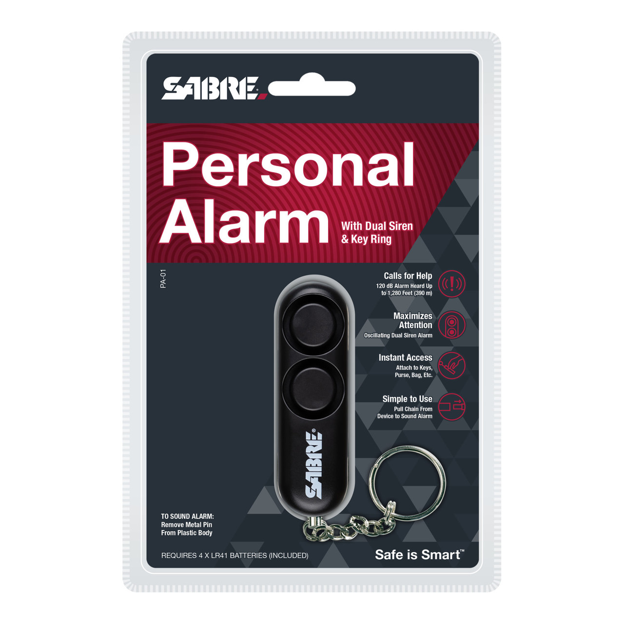 SABRE Personal Self-Defense Safety Alarm on Key Ring w Dual Alarm