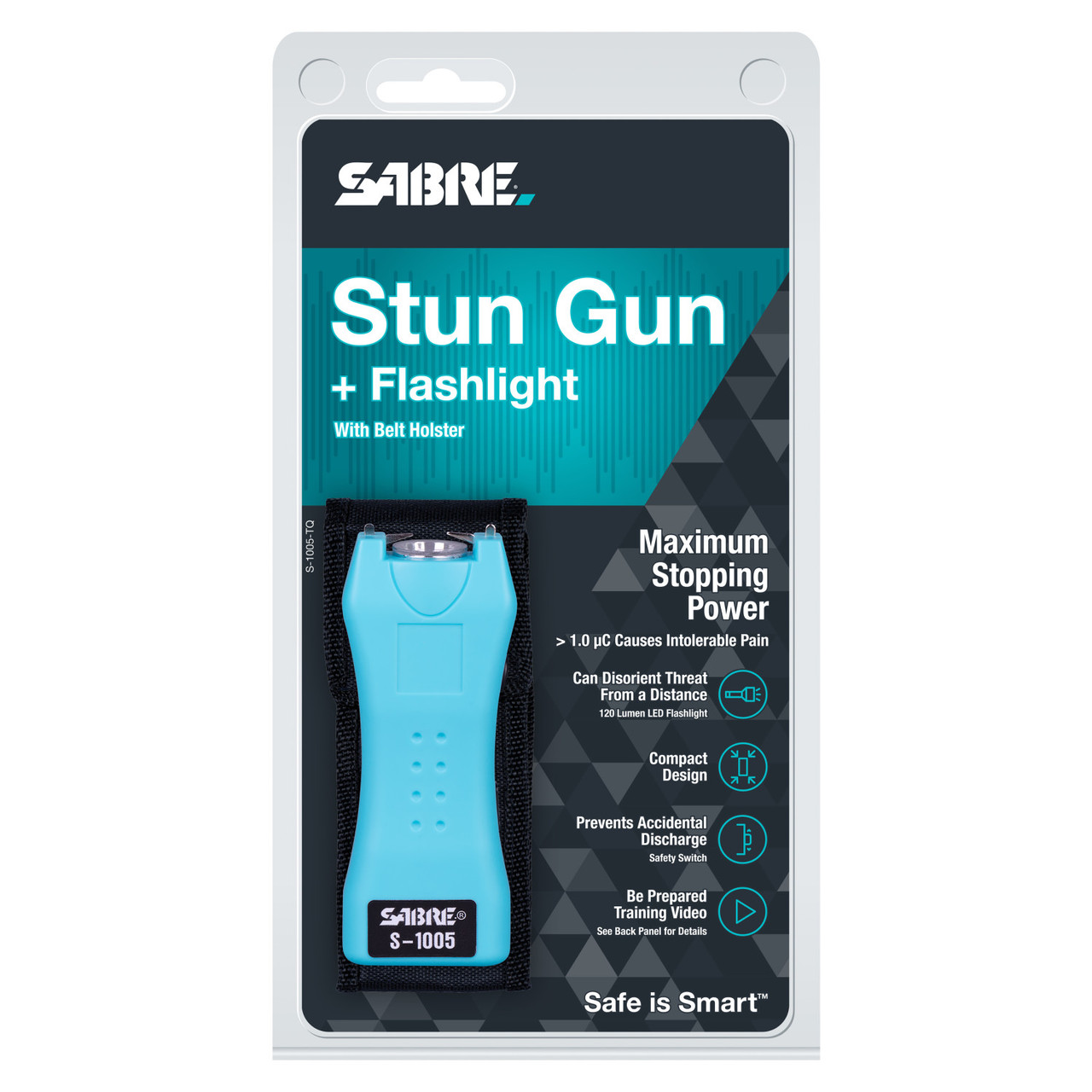 SABRE 2 in 1 Stun Gun With Flashlight & Belt Holster-Black - Bear