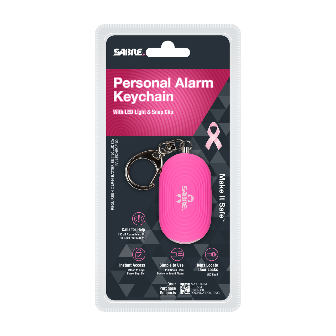 Safe Personal Alarm with LED Light and Snap Hook SABRE