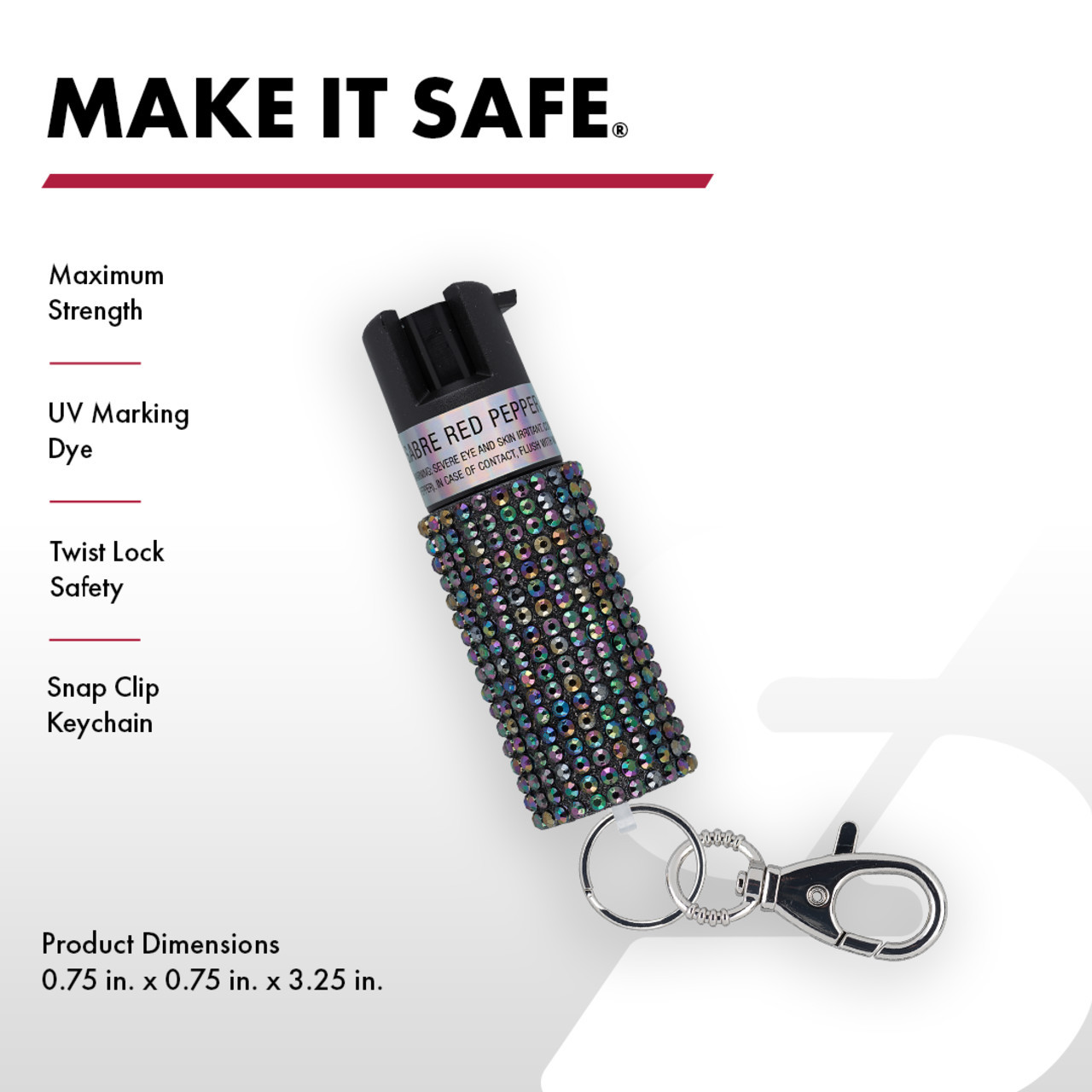 Pepper Spray with Jeweled Design and Snap-Clip Keychain - SABRE
