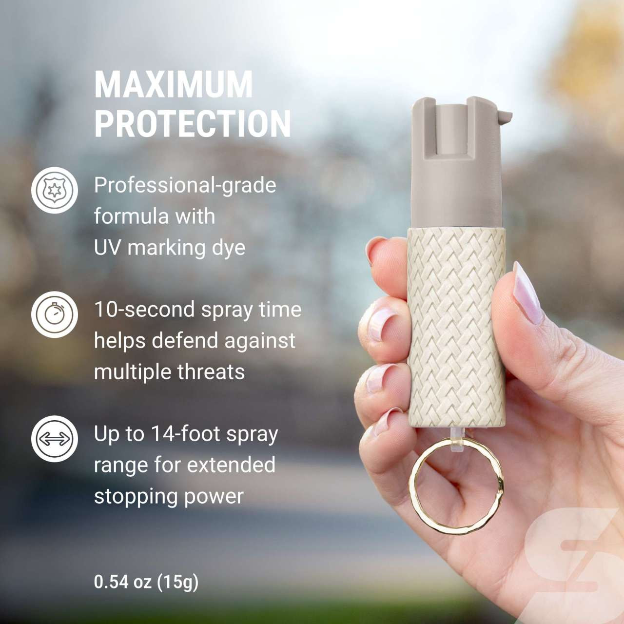 Faux Leather Pepper Spray with Snap-Clip Keychain - SABRE