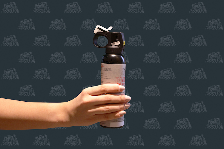 Safety clip secured with no visible gap on the bear spray
