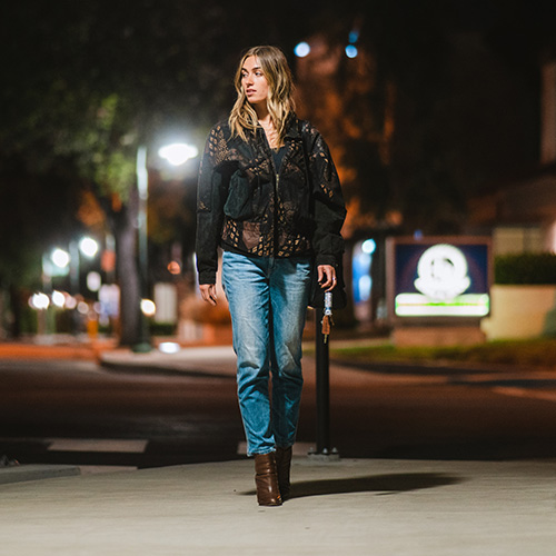 girl walking at night