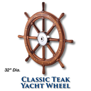 32-inch Classic Teak Yacht Wheel with 1-inch Straight Hub