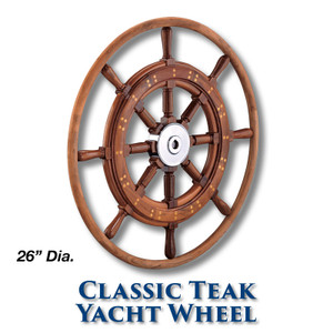 26-inch Classic Teak Yacht Wheel with Teak Rim with 1-inch Straight Hub