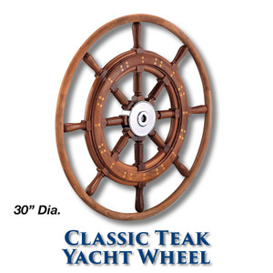 30-inch Classic Teak Yacht Wheel with Teak Rim with 1-inch Straight Hub