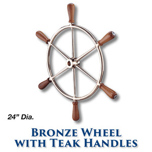 24" Polished Bronze Wheel with Teak Handles with 1-inch Straight Hub