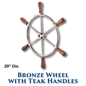 29" Polished Bronze Wheel with Teak Handles with 1-inch Straight Hub