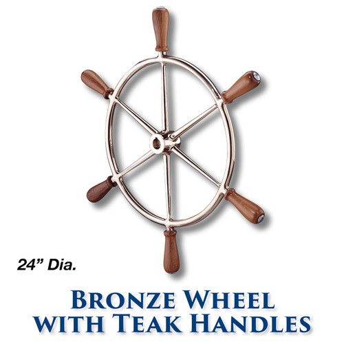 24" Polished Bronze Wheel with Teak Handles with 1-inch Straight Hub