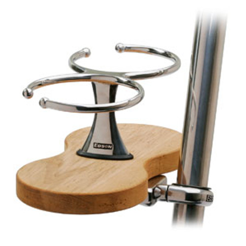 Double Clamp-On Drink Holder - Teak Base Double Clamp-On Drink Holder - Teak Base