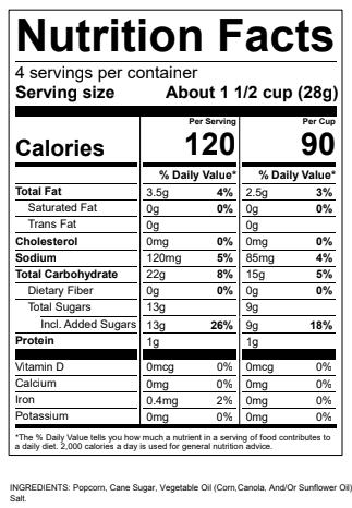 Nutritional Label for Kettle Craze product