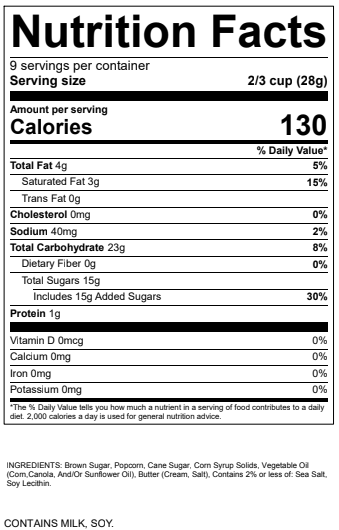 Nutritional Label for Caramel Bliss product