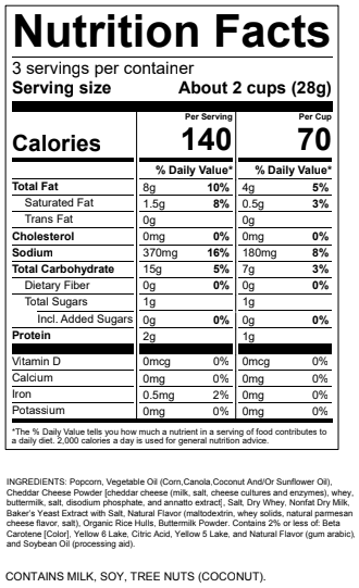 Nutritional Label for Cheesy Does It product
