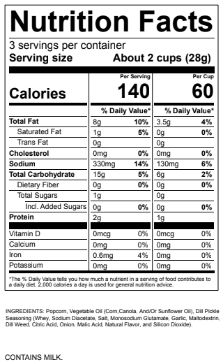 Nutritional Label for Dill-icious Delight product