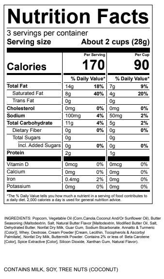 Nutritional Label for Simply Butterful product