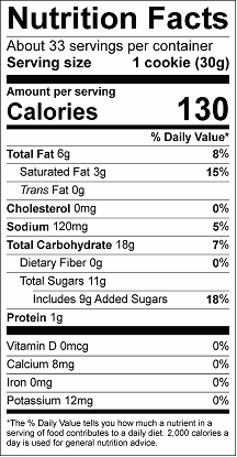 Nutritional Label for Bakery-Style Sugar Butter Cookies product