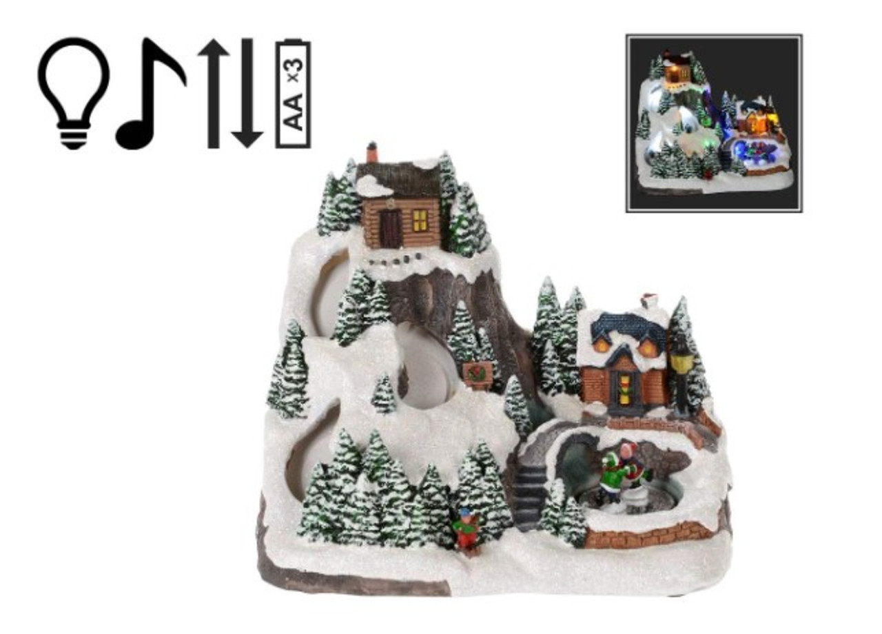 Christmas Village Snowy Mountain With Led Music And Motion Giftopolis