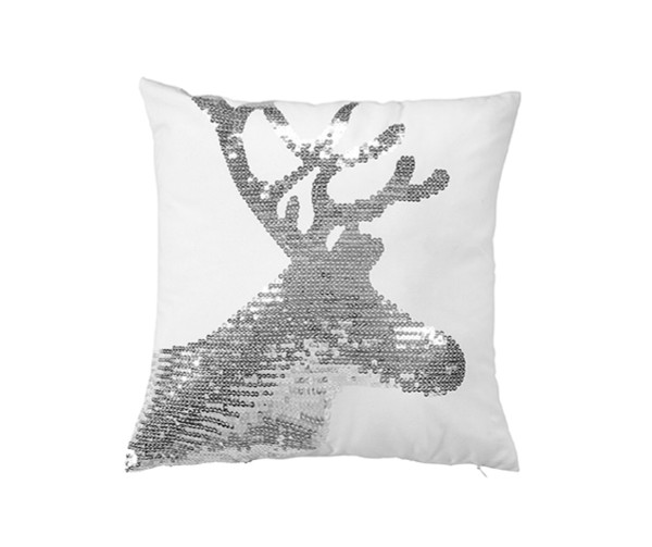 Reindeer silver sequined pillow