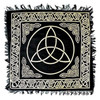 Fringed Black and Gold Triquetra Altar Cloth.  Use this beautiful and enchanting silver Triquetra surrounded by gold Celtic knot work to bring protective and triple Deity aspect energy to your rituals.