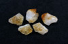 Five citrine crystal points in natural state on a black background. Citrine is ideal for personal power, creativity, joy, intellect, and positivity.