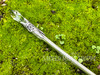 Pentacle ritual wand cast in lead-free pewter with fine silver and adorned with a genuine faceted Austrian crystal featuring a pentacle. Wicca and witchcraft altar tool.