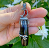 Obsidian Moon Vine Leaf Tibetan Silver Crystal Pendant for Eliminate Negativity, Grounding, Protection, Self-Understanding, Auric Cleansing