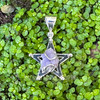 Front view of a .925 sterling silver pentagram pendant featuring a natural lavender botryoidal Grape Chalcedony crystal formation.