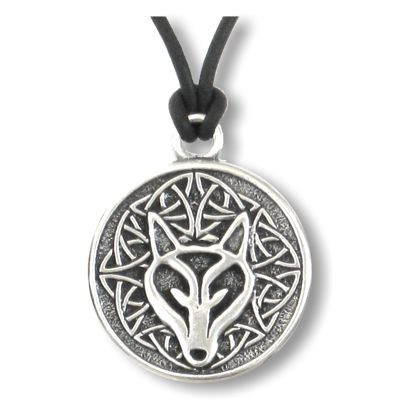 Wolf Spirit Celtic Knot Pewter Pendant with Handmade Leather