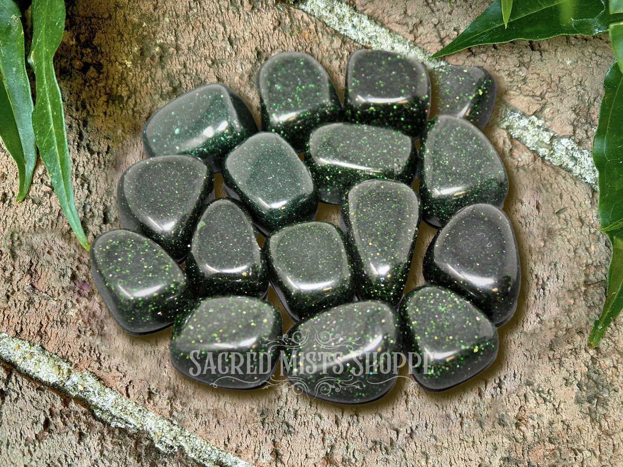 Green Goldstone Tumbled Crystal Manmade Gemstone for Growth, Money Drawing,  Creativity, Perseverance, Motivation, Prosperity, and Abundance