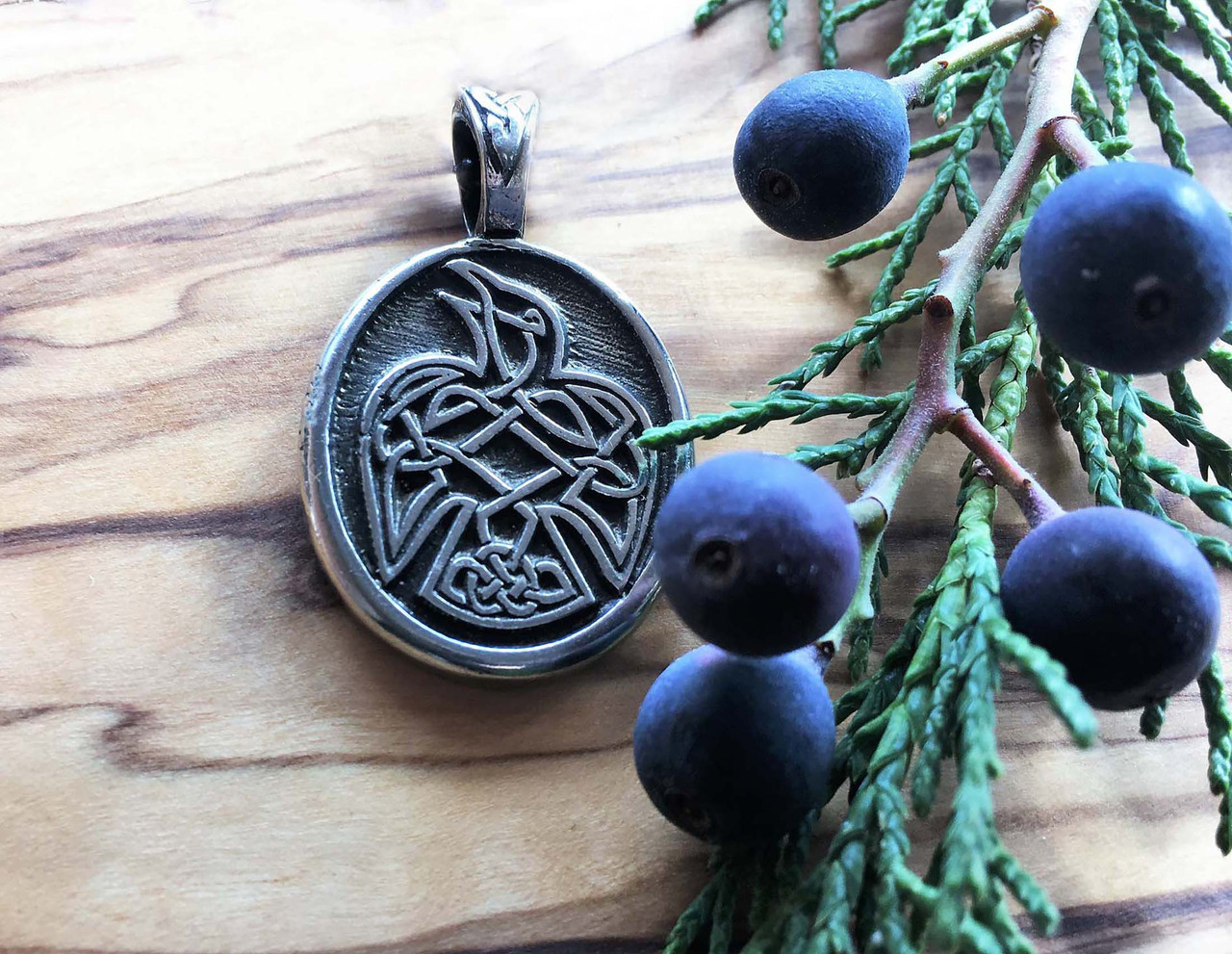 Celtic Knot Racen Pewter Pendant with Leather Handmade Necklace