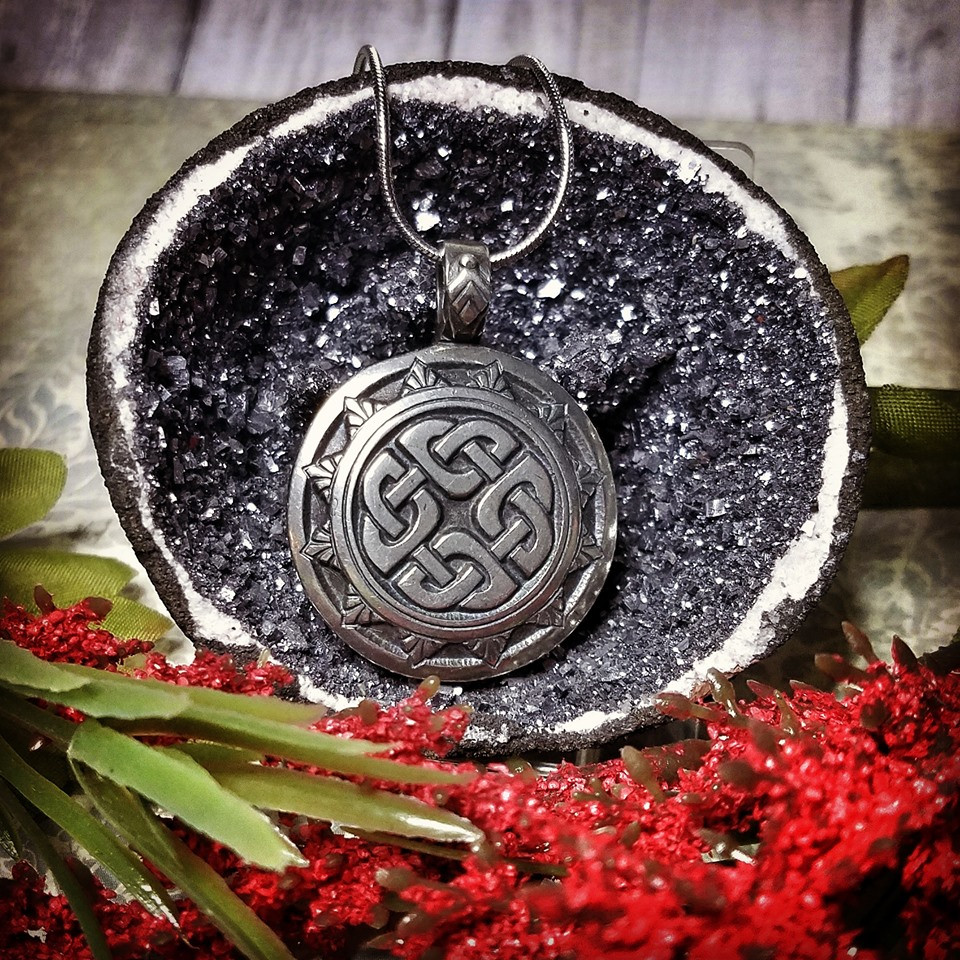 Knotted Shield Pewter Pendant Necklace for Protection, Quaternary Knot, Celtic Knot, Viking Knot