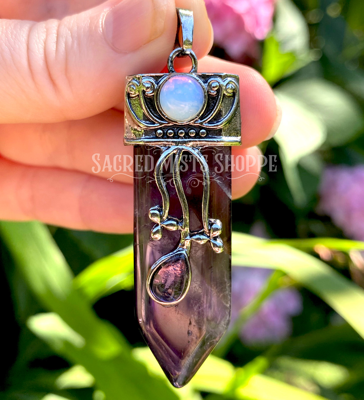 Natural Gemstones Amethyst Opalite Agate Teardrop Silver Pendant for Necklace 