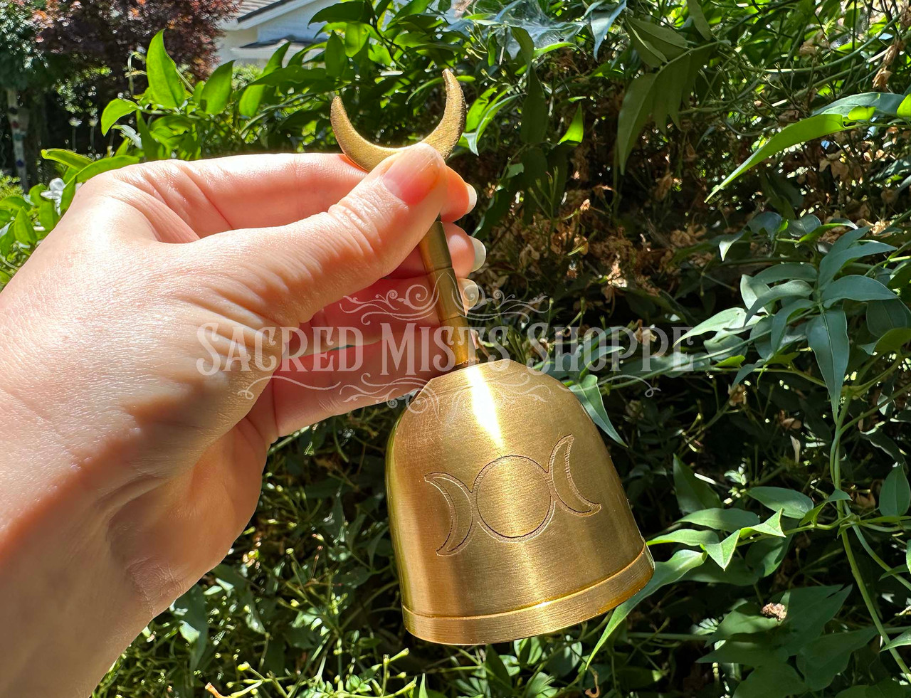 Melody of the Moon Bell Triple Goddess Brass Altar Bell with Crescent Melody of the Moon Bell Triple Goddess Brass Altar Bell with Crescent