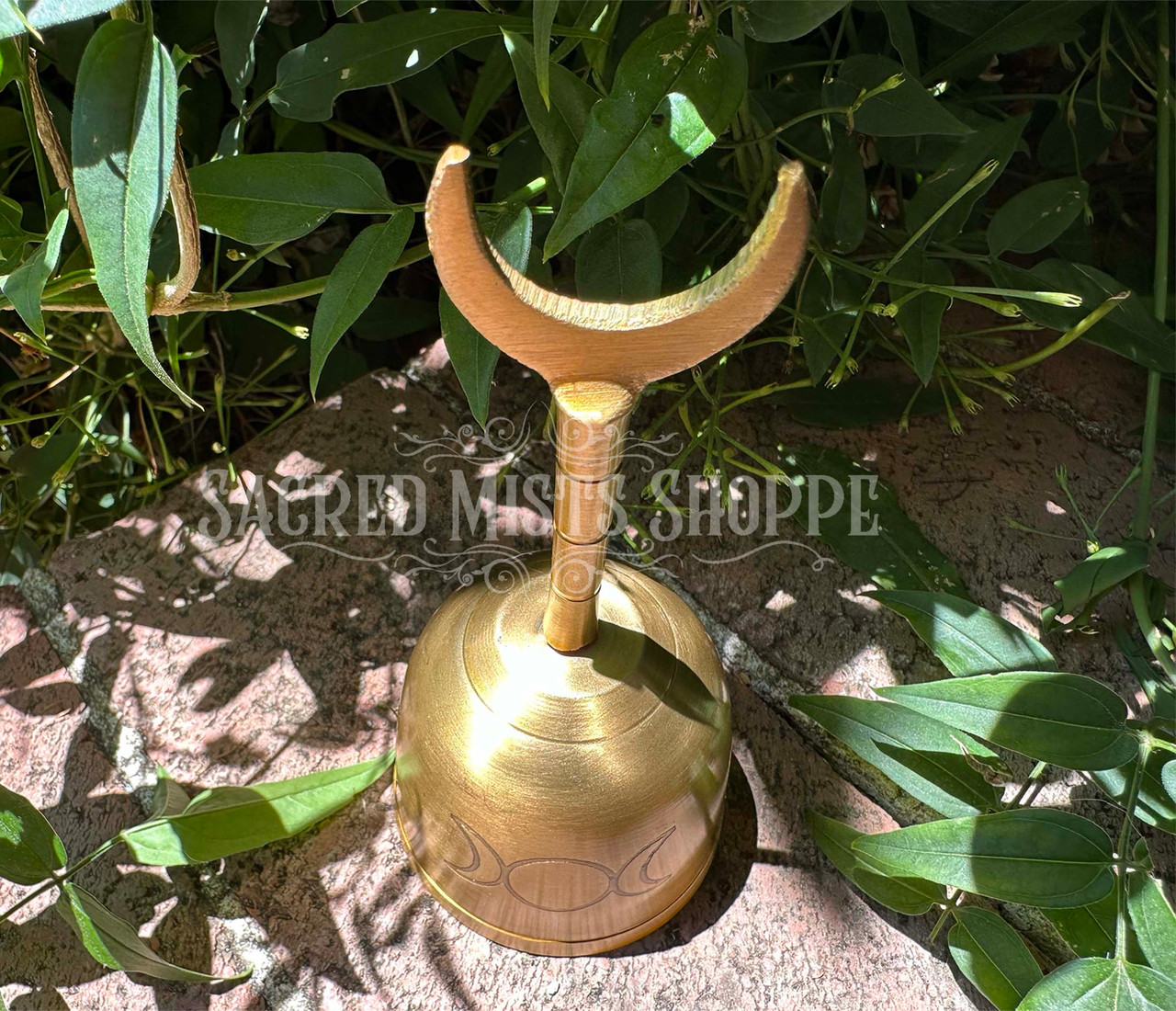 Melody of the Moon Bell Triple Goddess Brass Altar Bell with Crescent Melody of the Moon Bell Triple Goddess Brass Altar Bell with Crescent