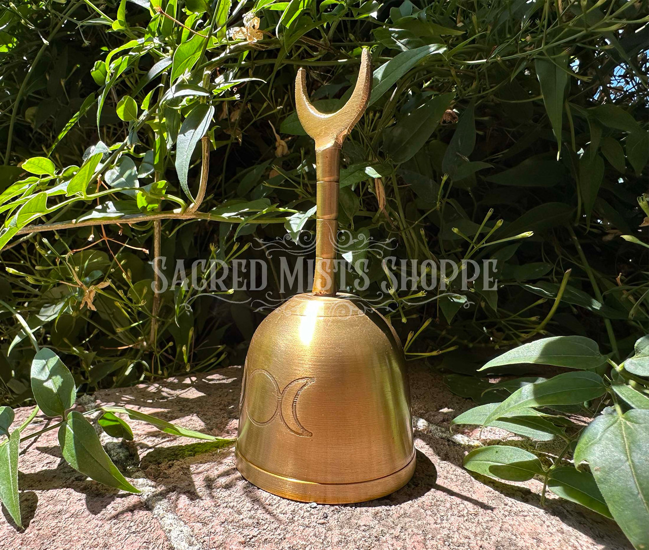 Melody of the Moon Bell Triple Goddess Brass Altar Bell with Crescent
