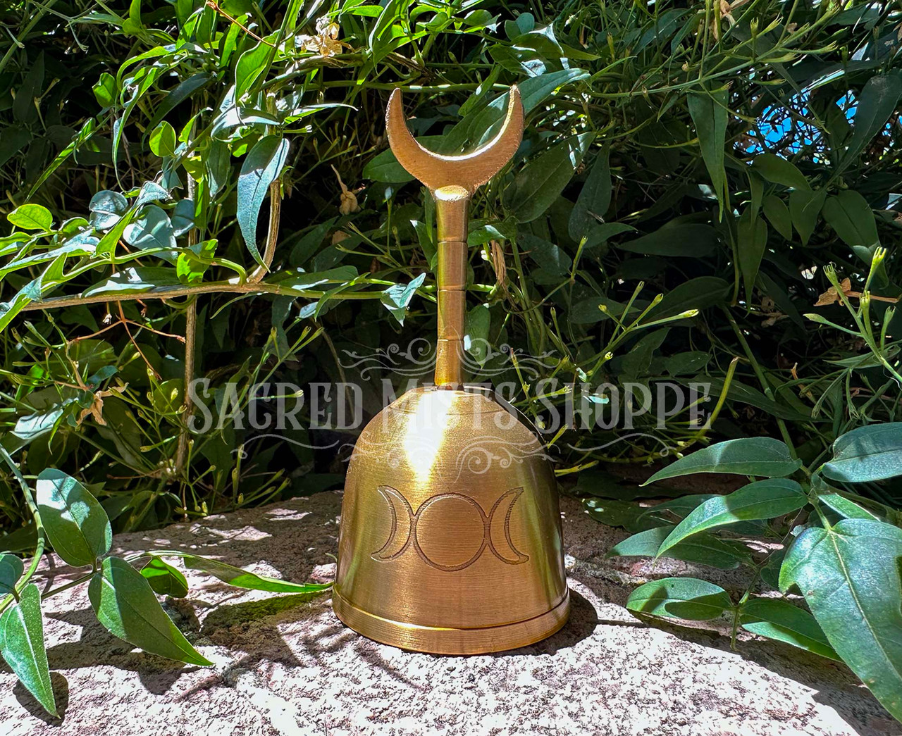 Melody of the Moon Bell Triple Goddess Brass Altar Bell with Crescent Melody of the Moon Bell Triple Goddess Brass Altar Bell with Crescent