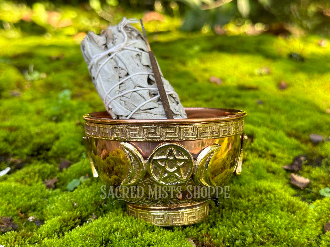 Triple Goddess Pentacle Copper Bowl Kit with Organic White Sage Smudge ...