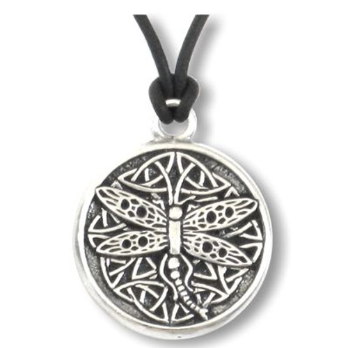 Dragonfly Spirit Celtic Knot Pewter Pendant with Handmade Leather Necklace for Healing, Joyful Living, Manifestation, Celtic Jewelry, Wicca