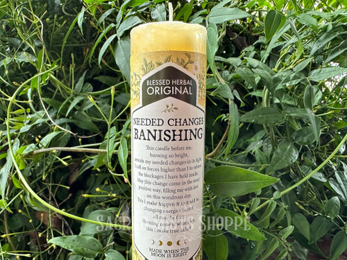 Needed Change & Banishing Hand Poured Blessed Herbal Pillar Candle for Candle Magick, Obstacle Clearing, Intention, Altar Candle, Wicca