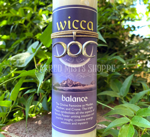 Beautiful with a creamy ivory wax, this pillar candle is ready to support your ritual and spellwork to surround yourself with the focused intention for balance. Included with this candle is an elegant triple moon pendant of pewter to wear your enchantment daily.

Place this candle on your altar for your ritual or spellwork. Light it and breathe in the scent as you work and release your intention to the Universe for manifestation. Wear your amulet as a charm or carry it with you to extend the blessings and remind you of your work.
