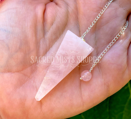 Rose Quartz Six-Sided Faceted Pendulum for Divination, Love, Easing Stress, and Compassion