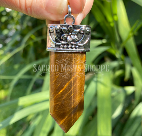 Golden Tiger Eye Pendant with Amethyst, Opalite, Tibetan Silver for Stamina, Grounding, Clarity, Confidence, Emotional Balance, Harmony
