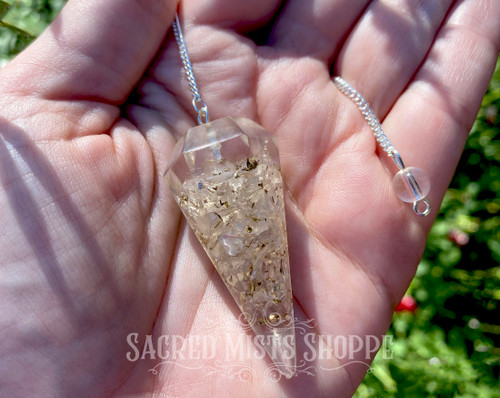 Clear Quartz Orgonite Six-Sided Faceted Pendulum for Divination, Fortune-Telling, Finding Lost items