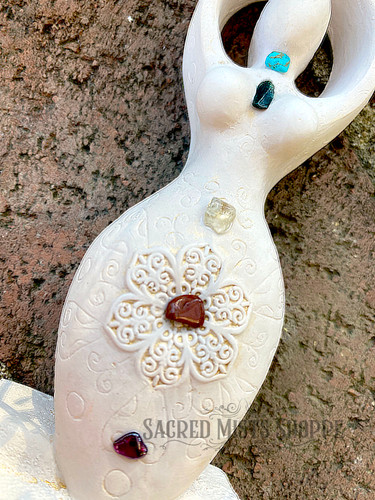 Chakra Goddess Statue with Gemstones, Crystals, and Hand painted Accents for Altar, Energy Work, Chakra Balancing, Rituals, Sacred Space