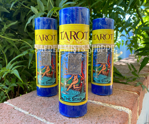 The Star Tarot Pillar Candle with Pewter Pendant for Inner Strength, Guidance, Faith, Hope, Blessings, Ritual, Spells, Altar, Candle Magick