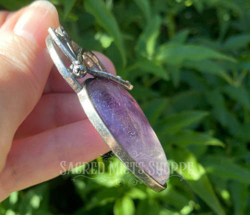 Amethyst Dragonfly Tibetan Silver Pendant for Crystal Healing, Transformation, Spiritual Energies, Peace, Harmony, Meditation, Balance, Hope